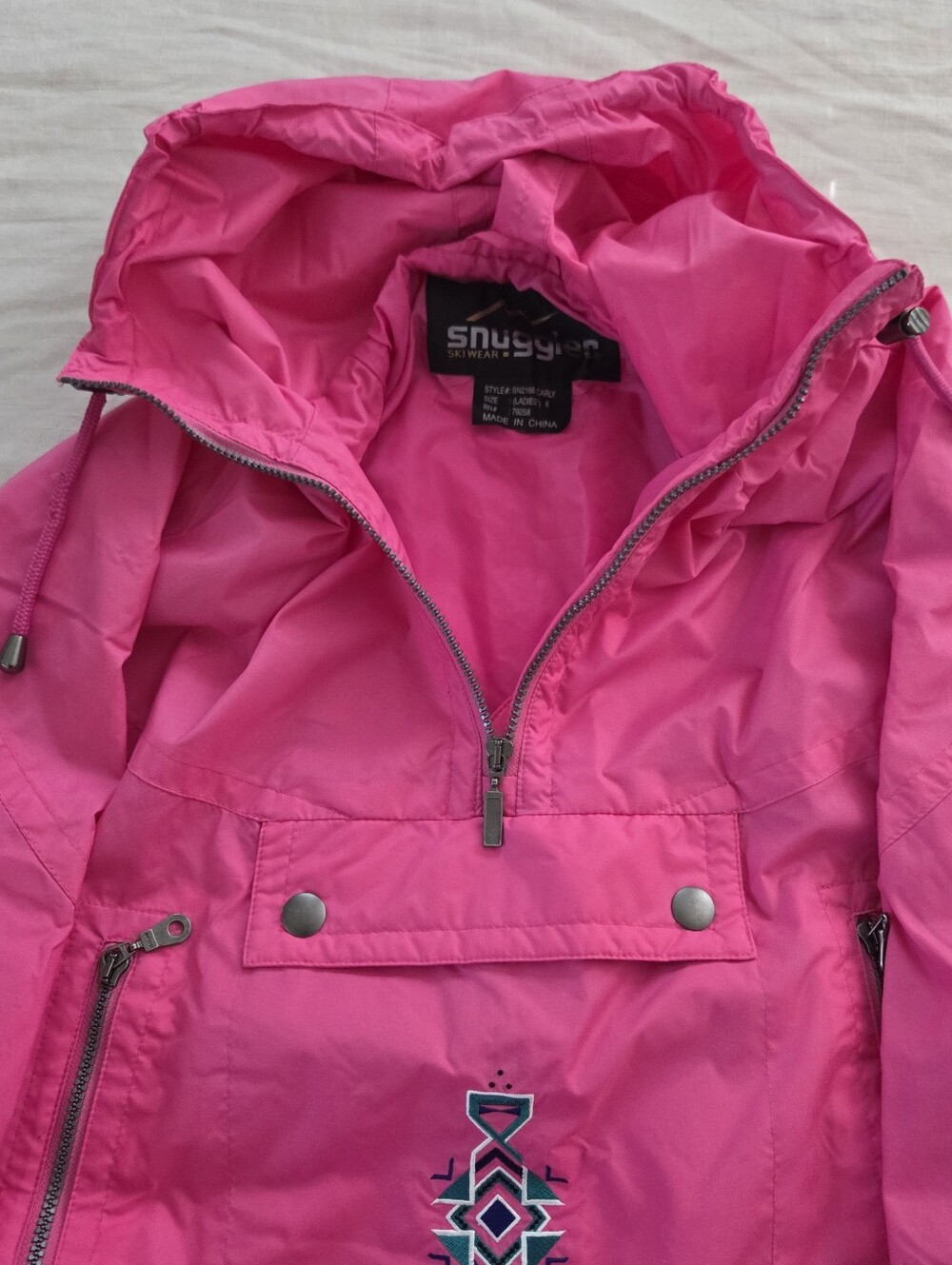 Vintage Snuggler Ski Wear Pink Hooded Windbreaker Jacket Womens Medium Large 6 - Picture 9 of 10